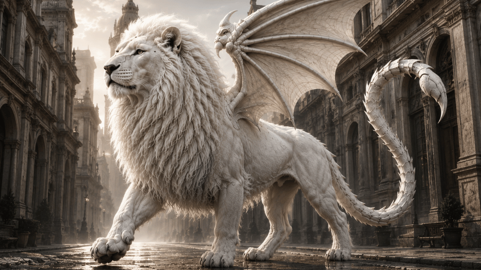 A white Manticore representing curiosity, learning, and practical knowledge