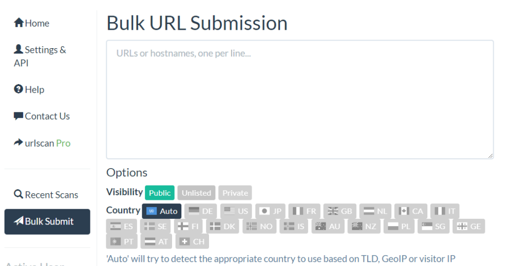 Bulk URL submission form (for registered users - Free plan)