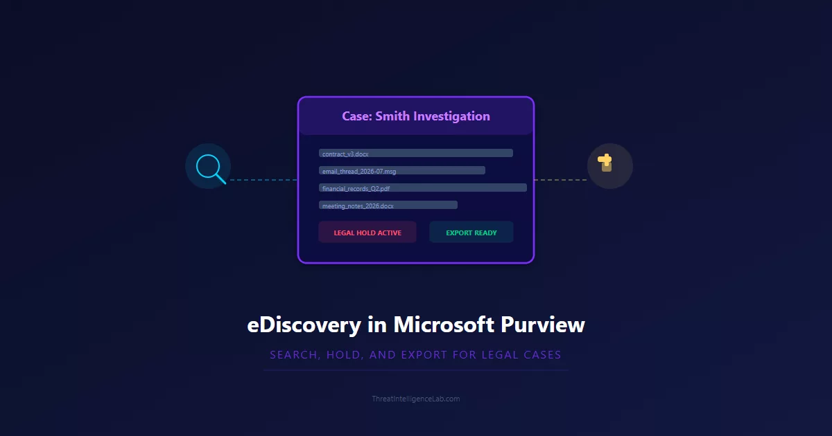 Microsoft Purview eDiscovery case management with legal hold and export indicators